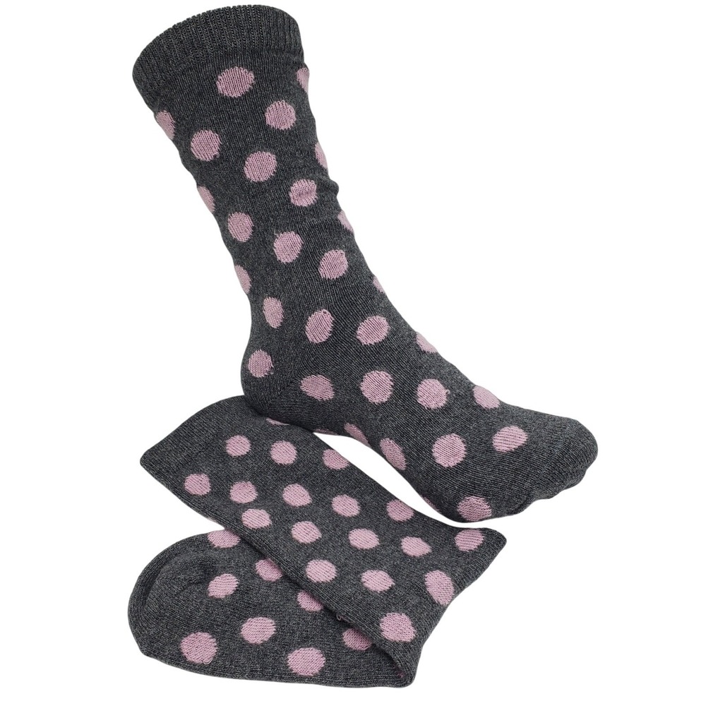 Gray Pink Dot Crew Socks Ladies Medium Garnet Hill Warm Cozy Cashmere Blend Crew